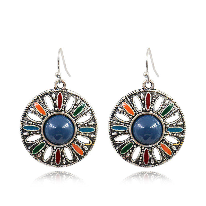 Wholesale Vintage Round Geometric Gemstone Earrings